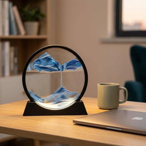 Sandrift lamp on modern desk with warm ambient light