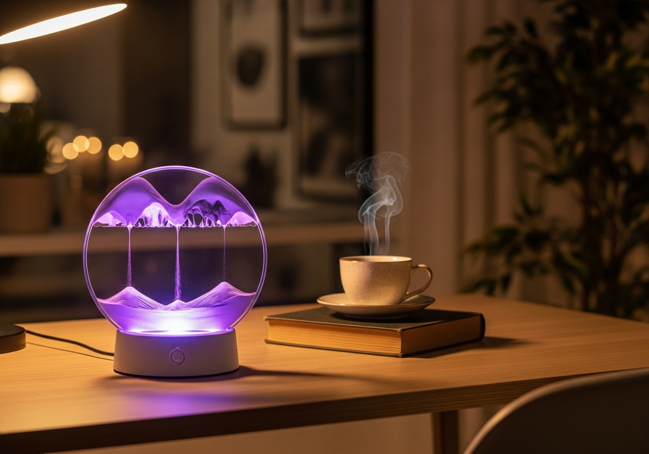 Sand art lamp on desk